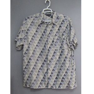 Marc Edwards 100% Silk Shirt Blue Black Geo XL